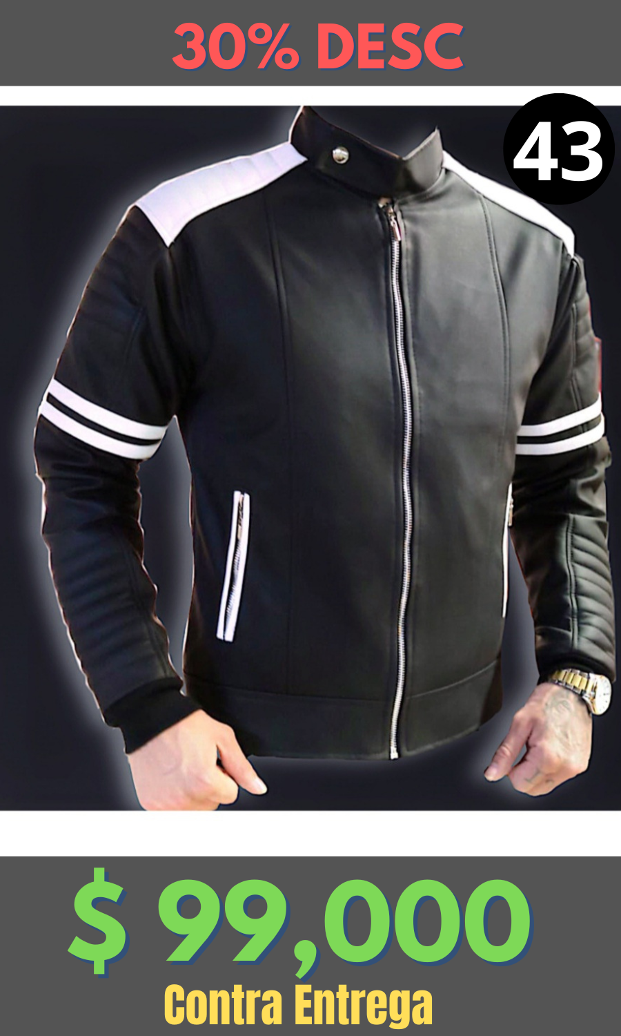 Chaqueta Cuero Tex Beisbolera Negro Blanco – Edición Limitada
