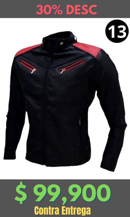 Chaqueta Cuero Tex Fusión Negro  Rojo – Edición Limitada