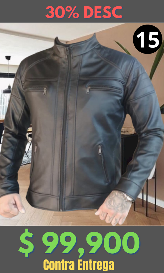 Chaqueta Cuero Tex Combinada Negra – Edición Limitada