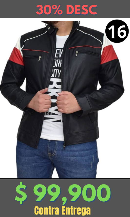 Chaqueta Cuero Tex Combinada Negro Rojo – Edición Limitada
