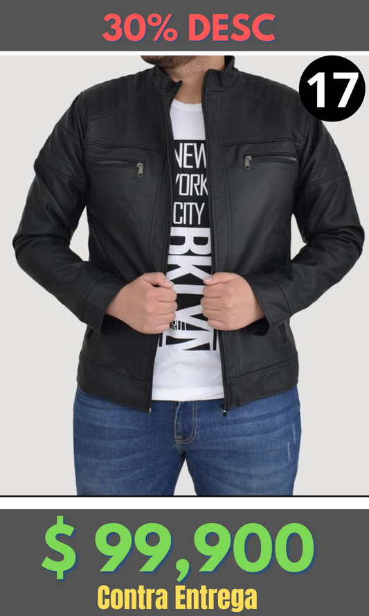 Chaqueta Cuero Tex Combinada Negro – Edición Limitada
