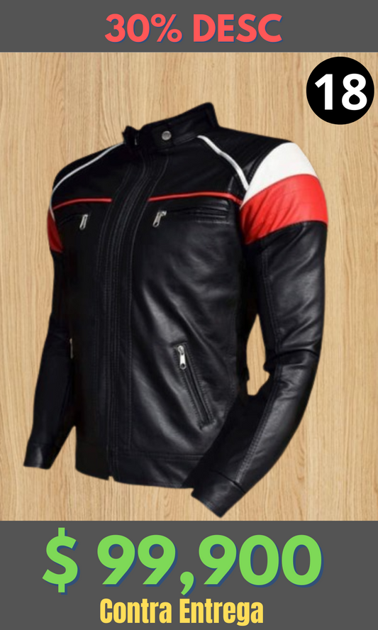 Chaqueta Cuero Tex Combinada Negro Rojo – Edición Limitada