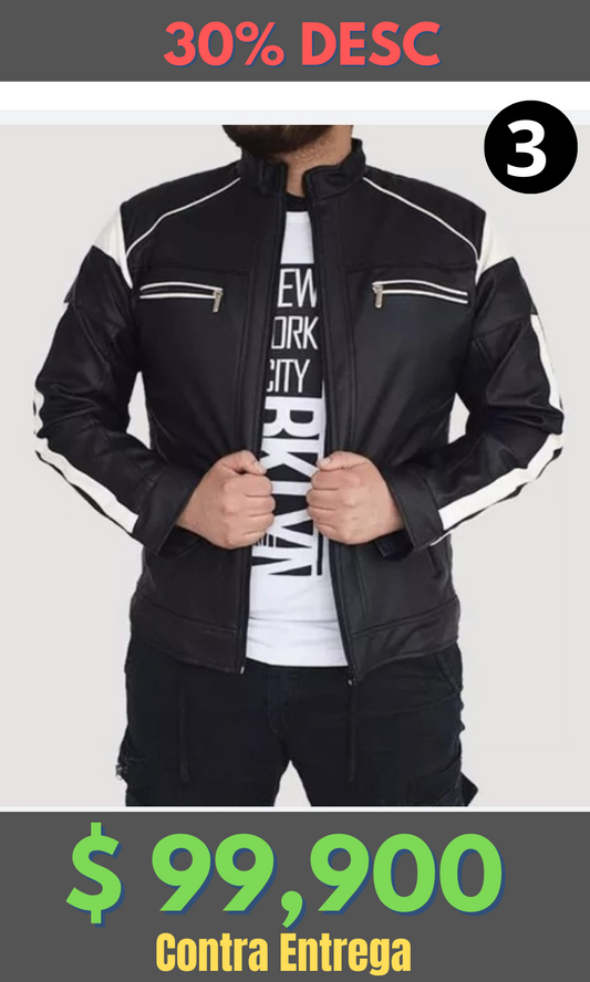 Chaqueta Cuero Tex W20 Negro Blanco – Edición Limitada