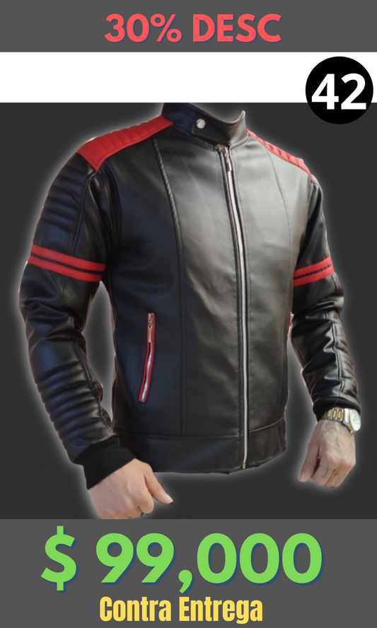 Chaqueta Cuero Tex Beisbolera Negro Rojo 2 – Edición Limitada